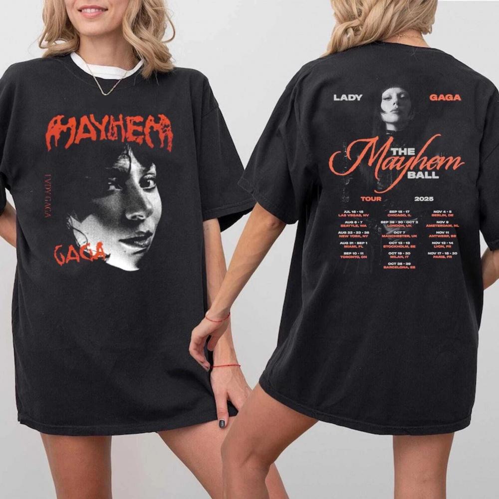 Lady Gaga The Mayhem Ball Tour 2025 Tour Dates 2 Sided T-Shirt
