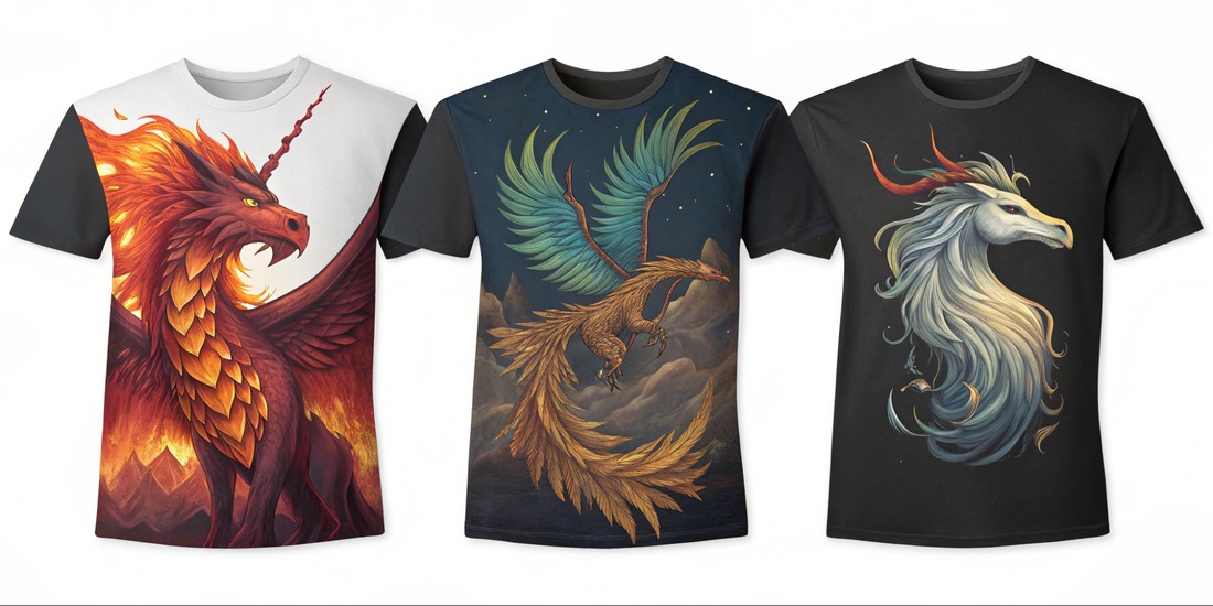 Mythical Creatures on T-Shirts Dragons Unicorns and Beyond