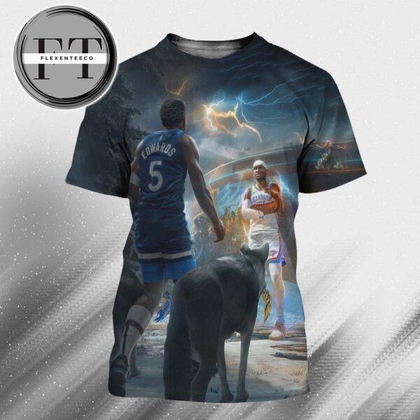 Oklahoma City Thunder Versus Minnesota Timberwolves Western Conference Finals NBA 2025 The Storm Meets The Wolves All Over Print Shirt