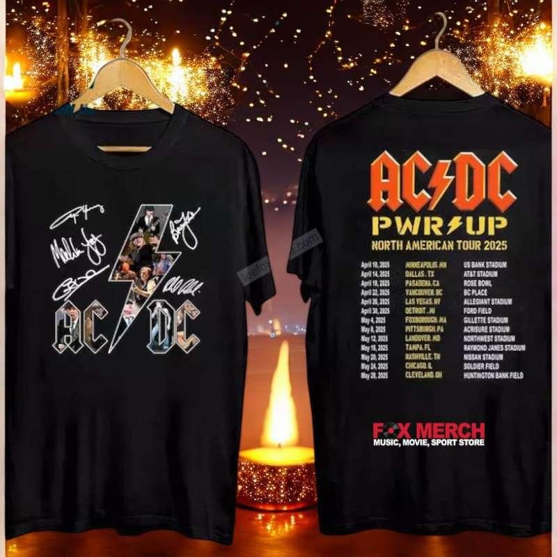 Pwr Up Tour 2025 ACDC Rock Band Signatures Shirt