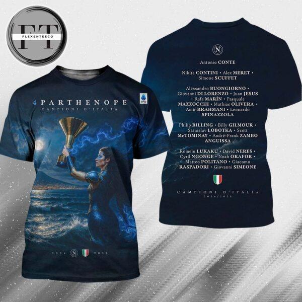 SSC Napoli Champions Scudetto Serie A 2024-2025 Line Up Squad Campioni d’Italia Two Sided All Over Print Shirt