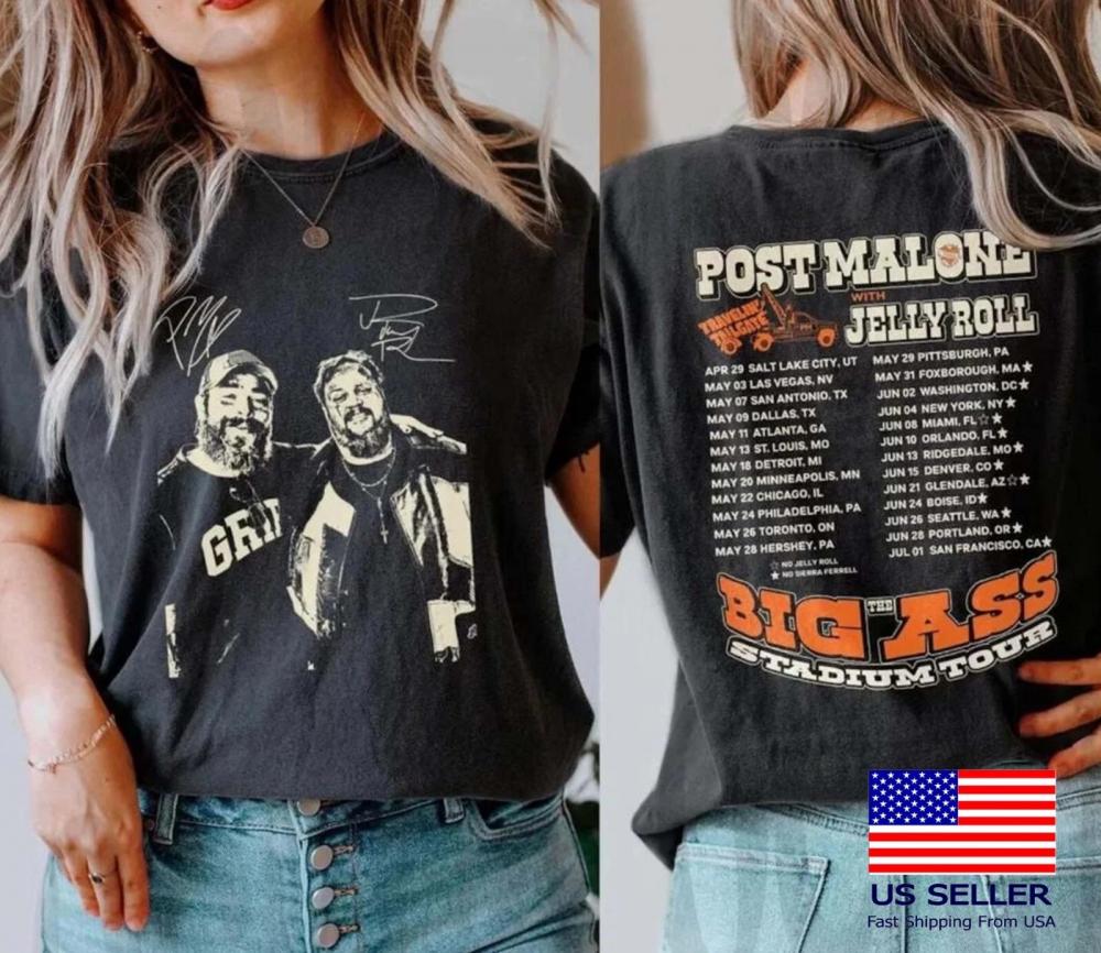 Vintage Post Malone Tour Big Ass Stadium Tour Posty 2025 Tour Jelly Roll T-Shirt