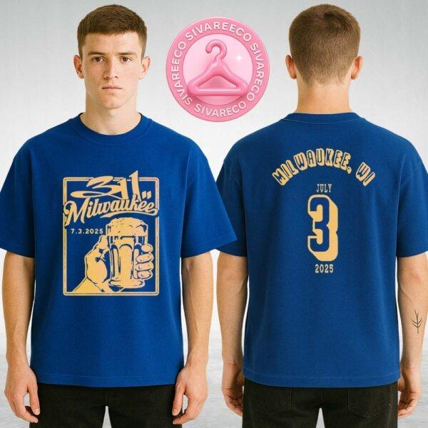 311 Band July 3 2025 At BMO Harris Pavilion In Milwaukee MI Green Two Sides Unisex T-Shirt