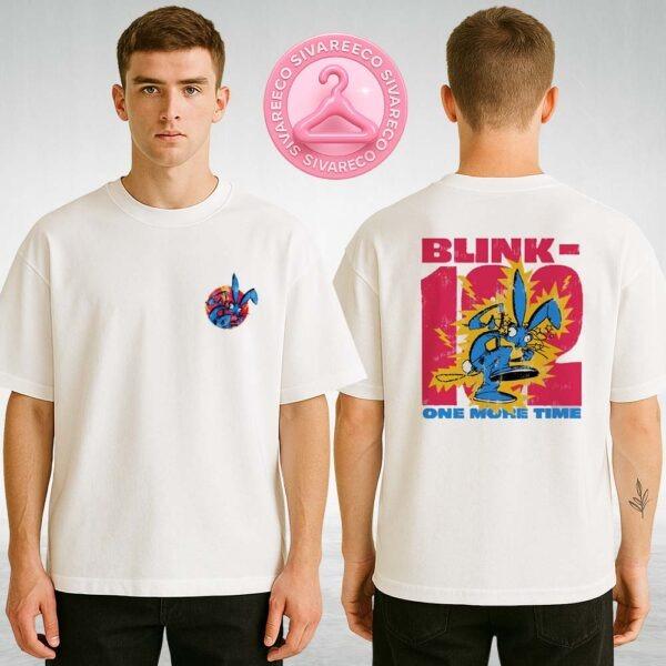 Blink-182 One More Time Tour Tee Featuring Blue Cartoon Rabbit Artwork In Distressed Red Yellow Graphic Style Two Sides Unisex T-Shirt