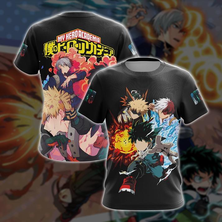 Boku No Hero Acamedia - Midoriya Izuku + Bakugo Katsuki +Todoroki Shouto Unisex 3D T-shirt