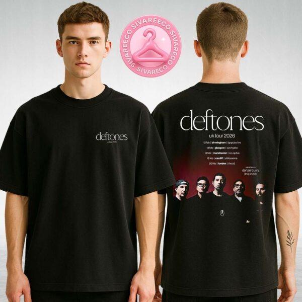 Deftones UK Arena Tour Poster Featuring Full Band Portrait And Minimalist Black Red Gradient Design For February 2026 Shows Two Sides Unisex T-Shirt