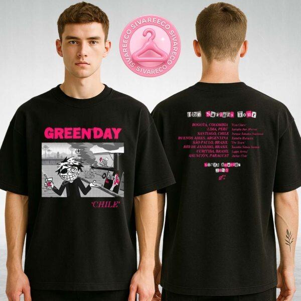 Green Day Tour T-Shirt South America 2025 Chile Show Anime Art Design Two Sides Unisex T-Shirt