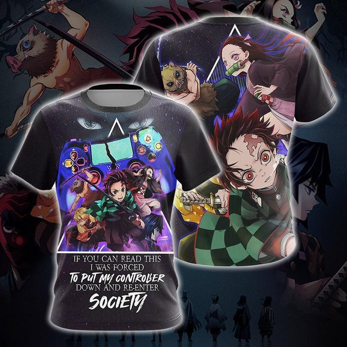If You Can Read This I Was Forced To Put My Controller Down And Re-Enter Society Demon Slayer Unisex 3D T-shirt