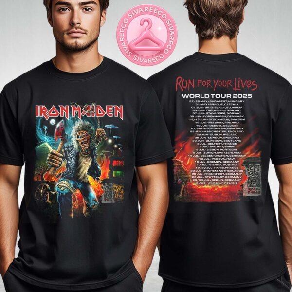 Iron Maiden Run For Your Lives 2025 Tour List Tee Two Sides Unisex T-Shirt
