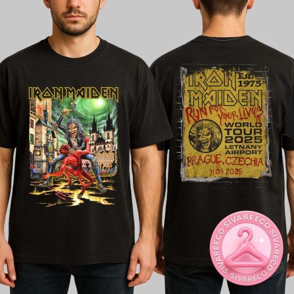 Iron Maiden Run For Your Lives 2025 Tour Prague Tee Letnany Airrport Czechia On May 31th 2025 Two Sides Unisex T-Shirt