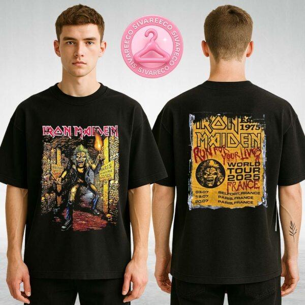 Iron Maiden Run For Your Lives World Tour 2025 France Tour Event Tee Eddie In The Catacombs Of Paris Two Sides Unisex T-Shirt