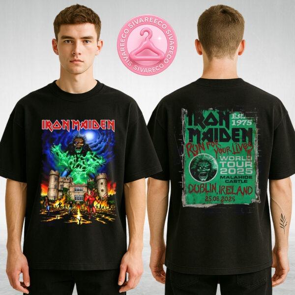 Iron Maiden Run For Your Lives World Tour 2025 Merch Tee For Dublin Ireland At Malahide Castle On June 25 2025 Two Sides Unisex T-Shirt