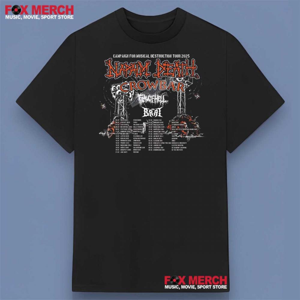 Napalm Death and Crowbar Tour 2025 Graphic Shirt