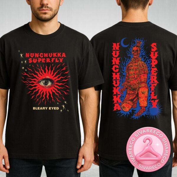 Nunchukka Superfly If You Go Down I Go Down Too Skeleton Warrior Graphic Tee With Blue Flames Two Sides Unisex T-Shirt
