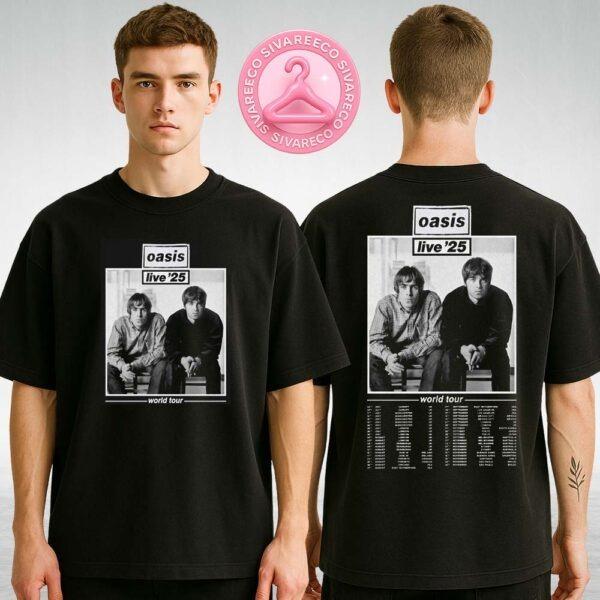 Oasis Concert Poster World Tour 2025 Featuring Classic Black and White Band Portrait Two Sides Unisex T-Shirt