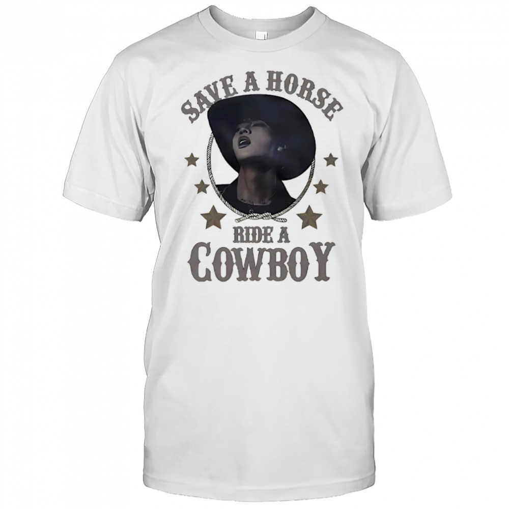 BTS Jin save a horse ride a cowboy shirt