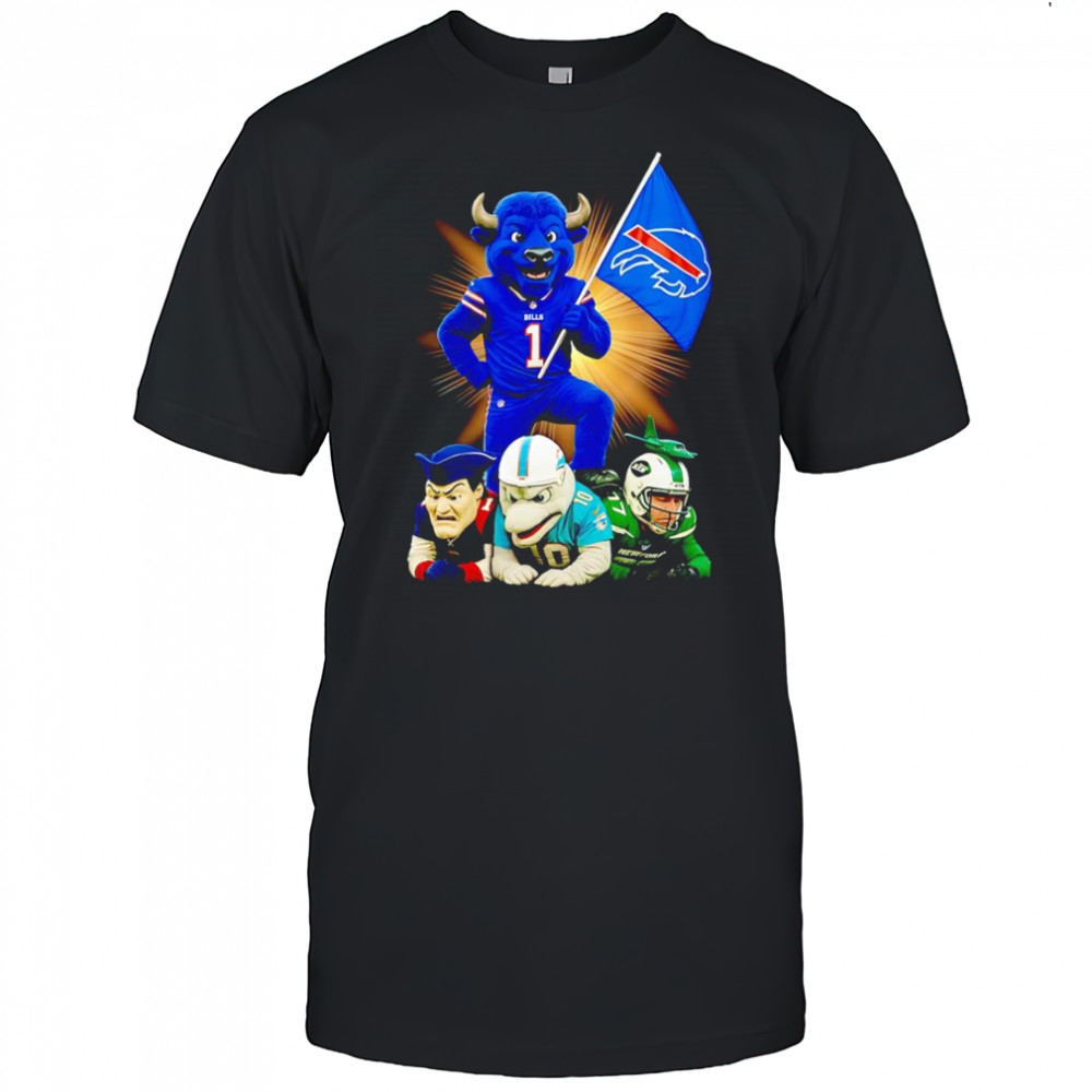 Buffalo Bills mascot standing with flag shirt