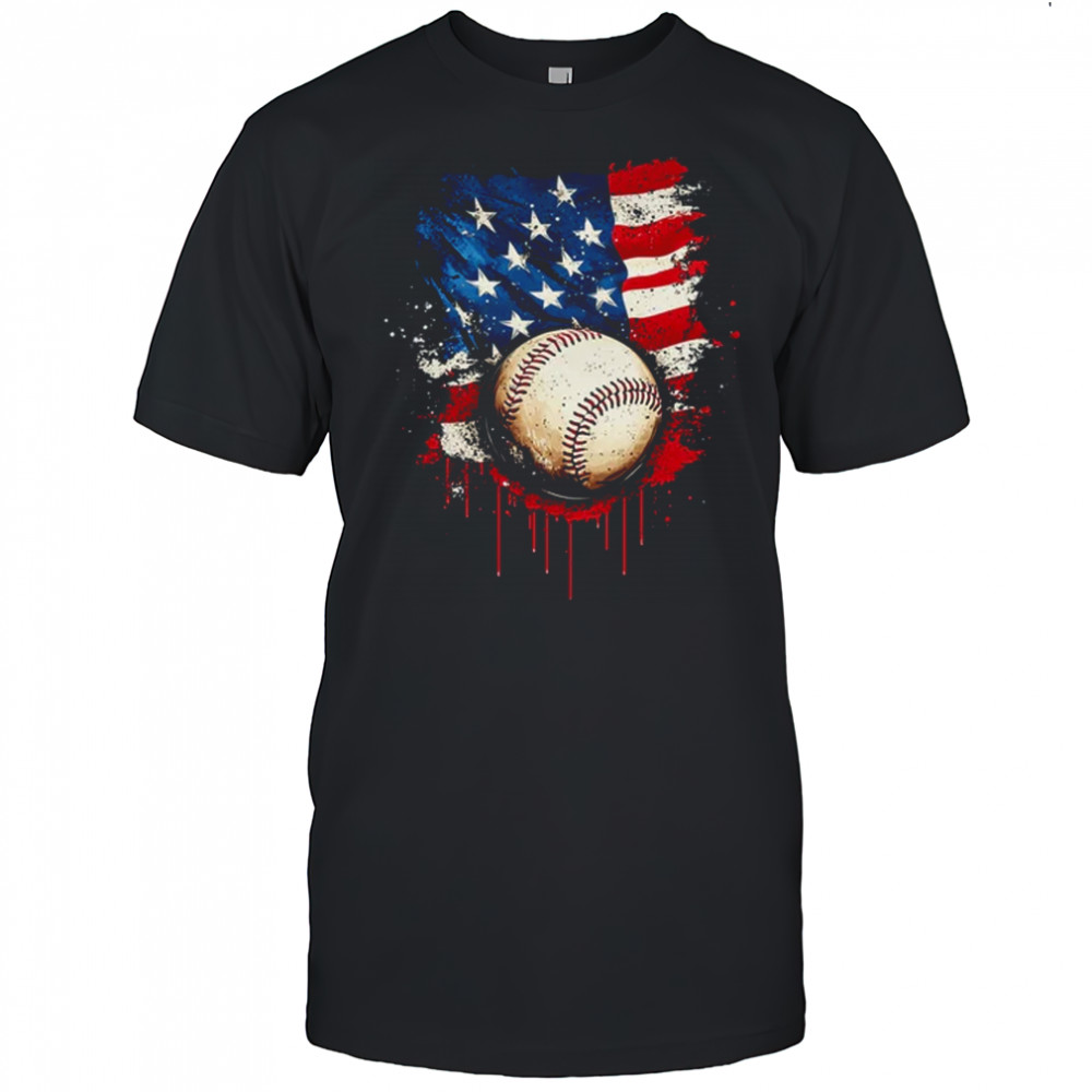 Patriotic Baseball 4th Of July Men Boys USA American Flag shirt