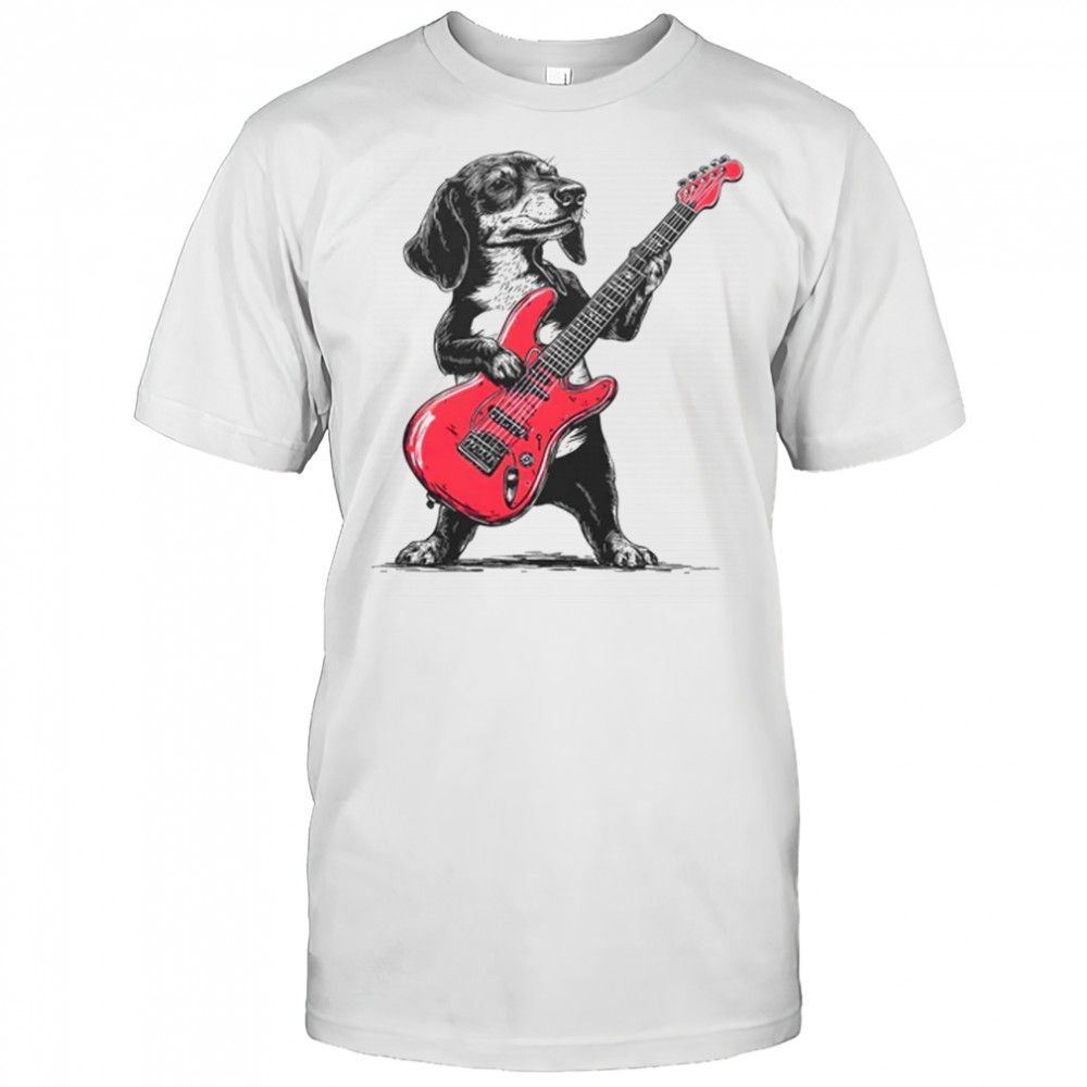 Vintage Dachshund Weenie Playing Guitar Rocking Dog Lover shirt