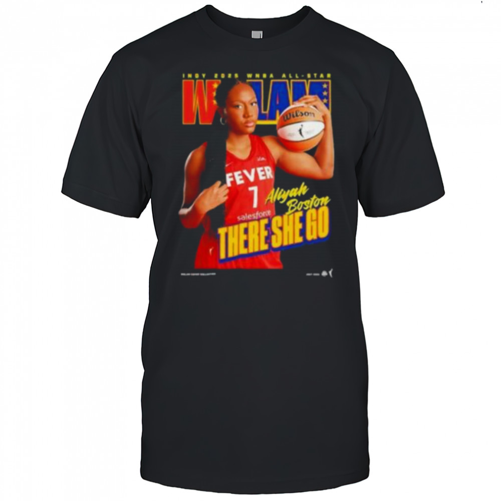 Caitlin Clark wearing Aliyah Boston there she go Indiana Fever WSLAM shirt