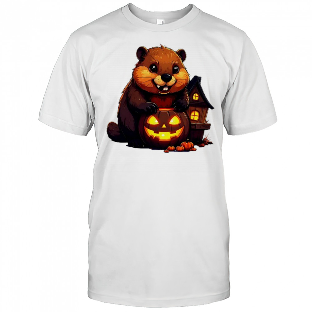 Cute Beaver with Halloween Jack-o-Lantern shirt
