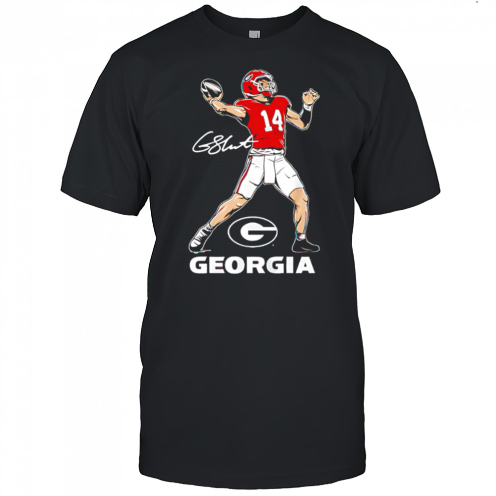 Georgia Bulldogs football Gunner Stockton Superstar Pose signature shirt