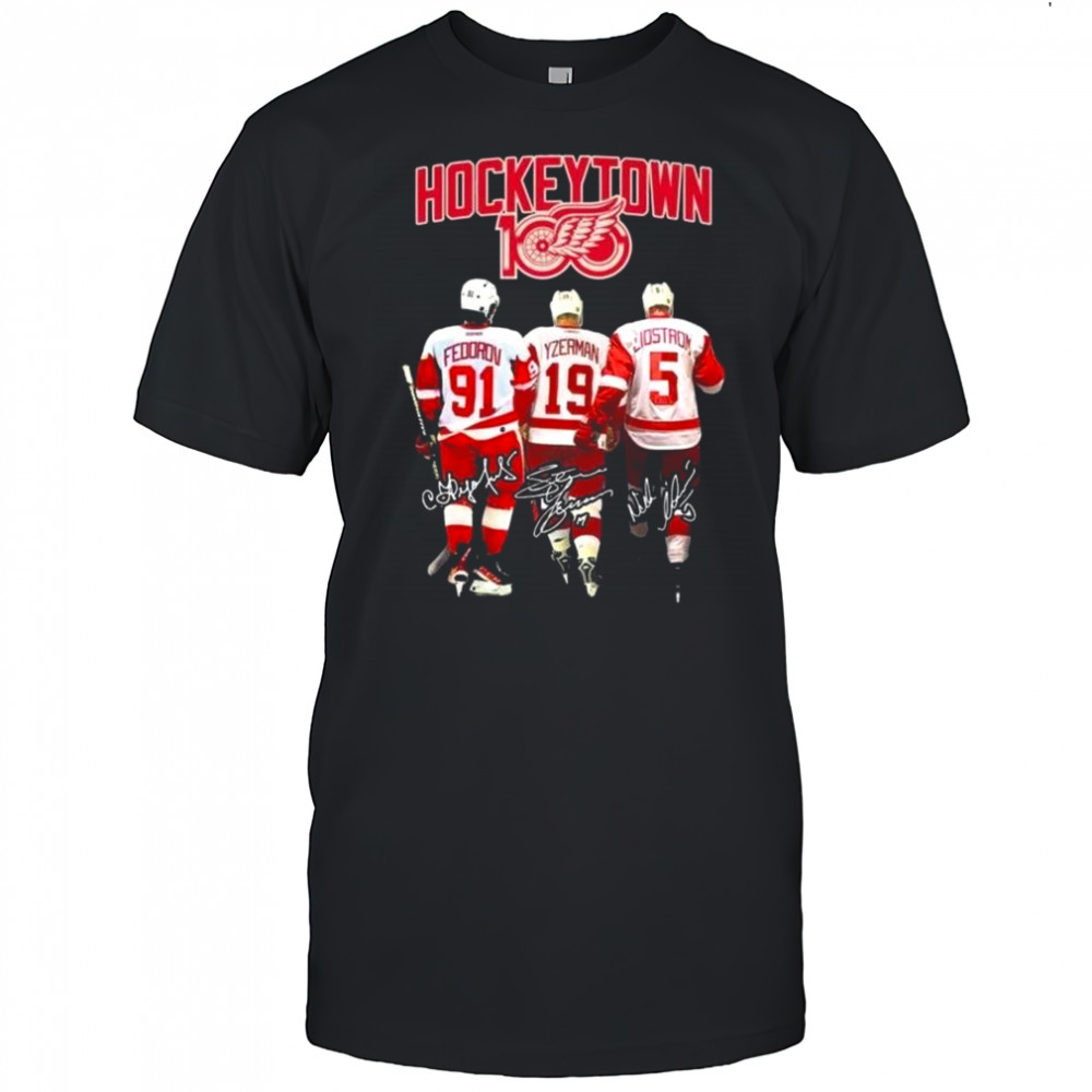 Official Detroit Red Wings Hockey Town 100 Years Signatures 2025 Shirt