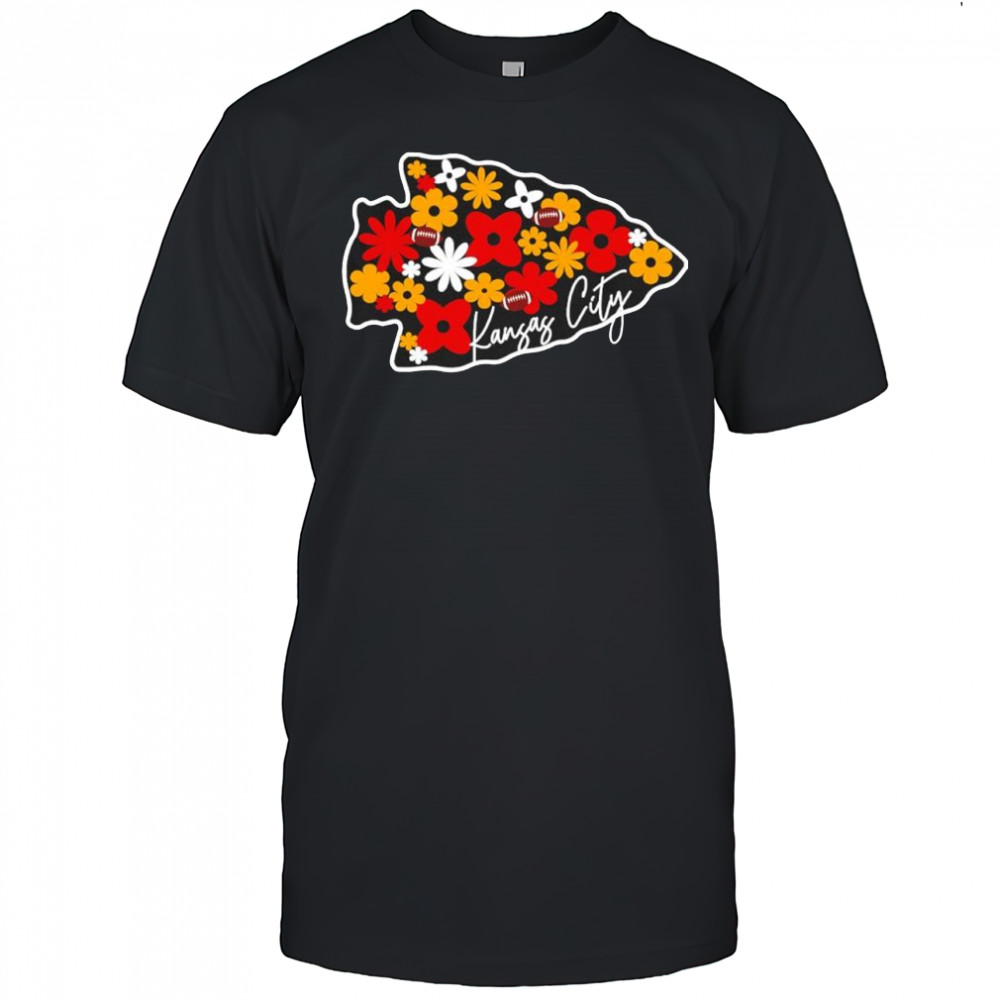 Red and Gold Floral Fill Kansas City Chiefs logo shirt