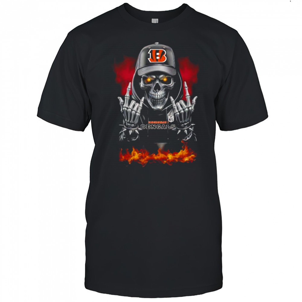 Skeleton with sign of the horns Cincinnati Bengals shirt
