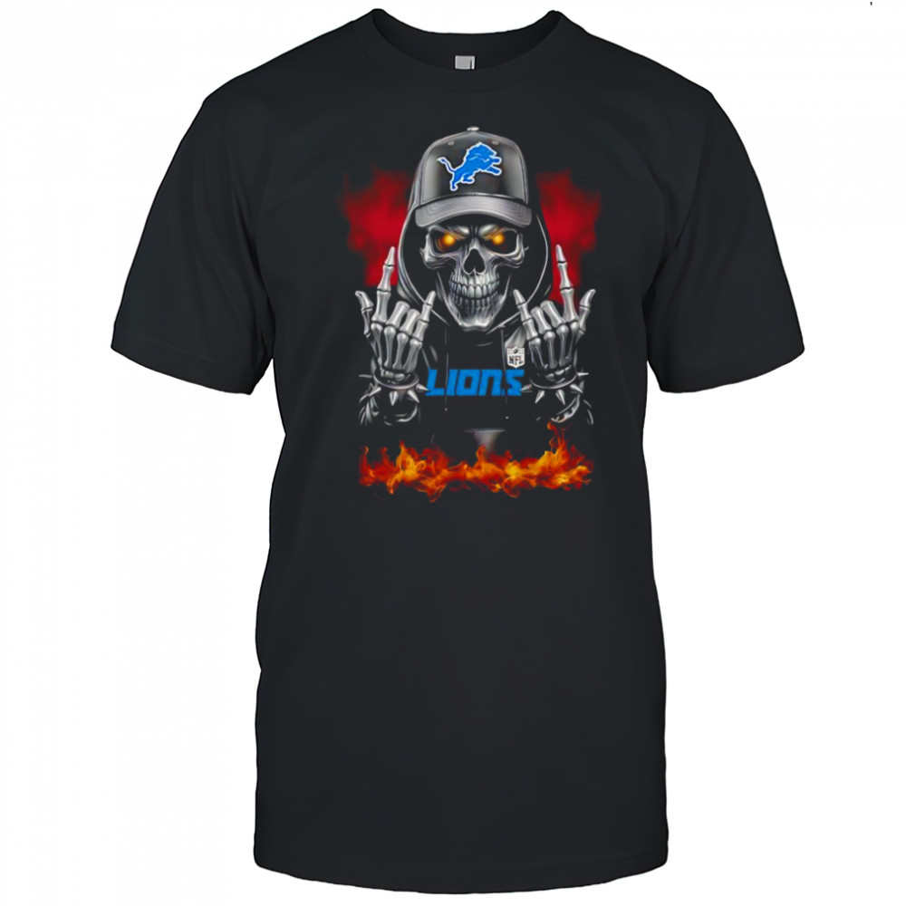 Skeleton with sign of the horns Detroit Lions shirt