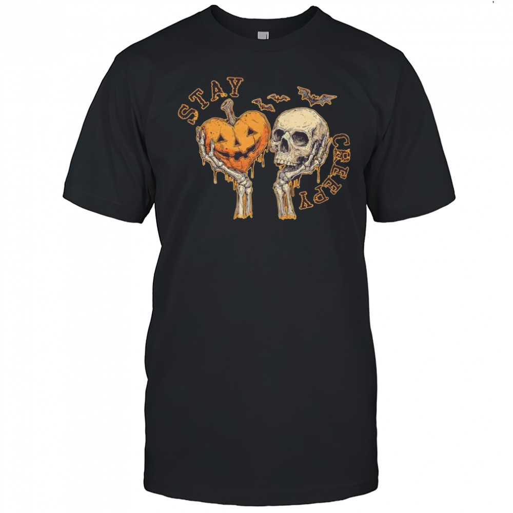 Stay creepy skull and heart pumpkin Halloween graphic shirt