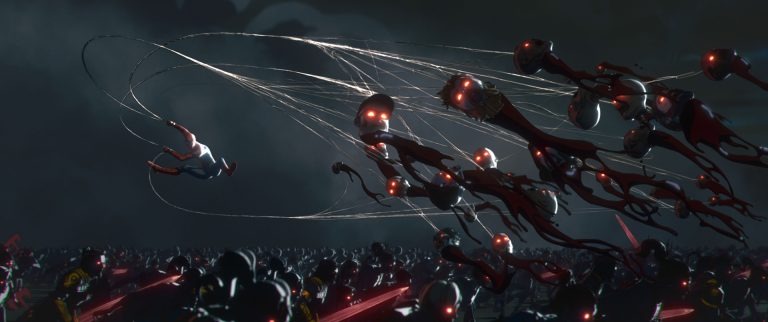 Spider-Man webs up a horde of zombies.