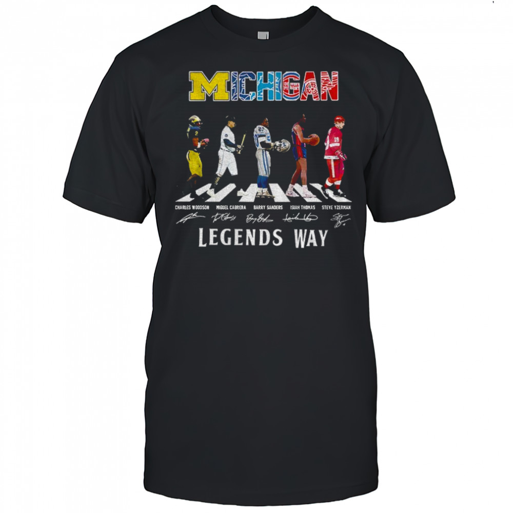 Charles Woodson Miguel Cabrera Barry Sanders Isiah Thomas and Steve Yzerman Abbey Road Michigan Legends Way shirt