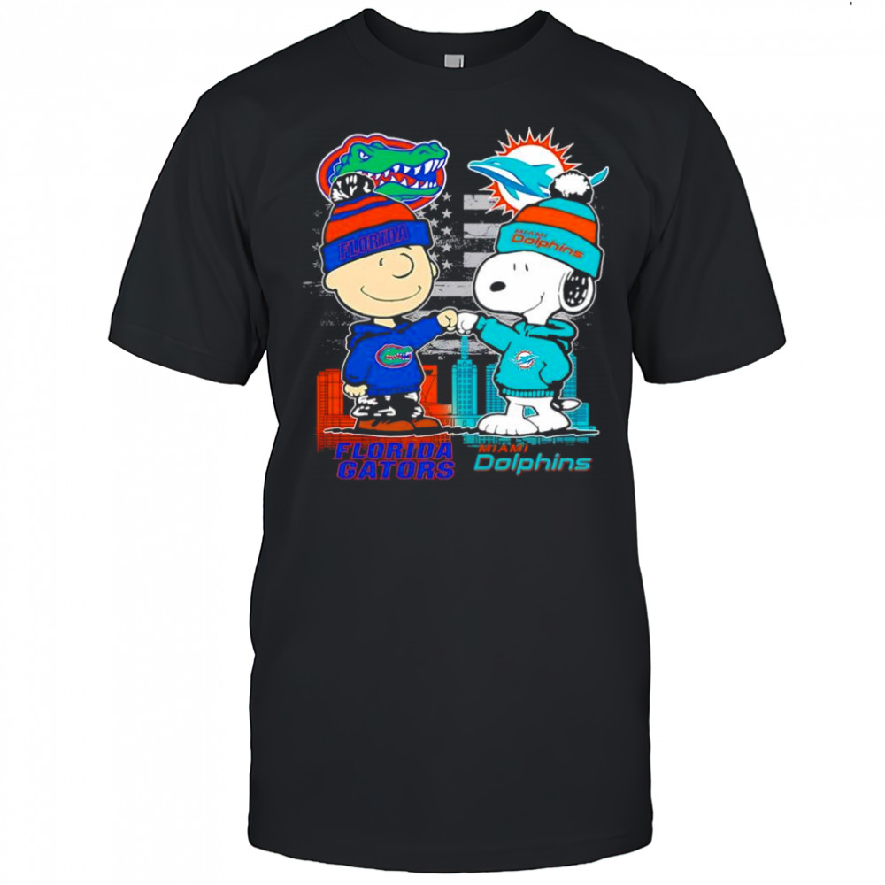 Charlie Brown and Snoopy x Miami Dolphins Florida Gators logo shirt