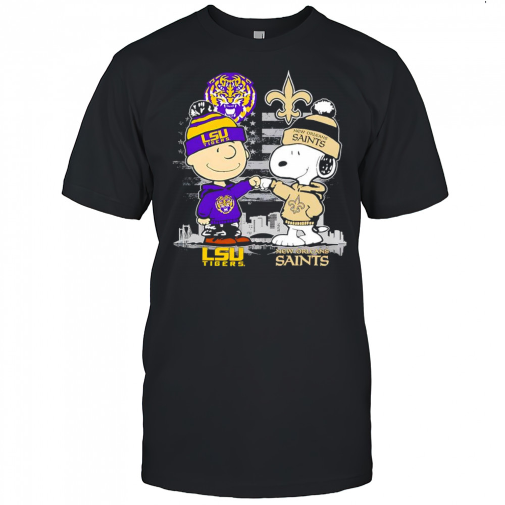 Charlie Brown and Snoopy x New Orleans Saints LSU Tigers logo shirt