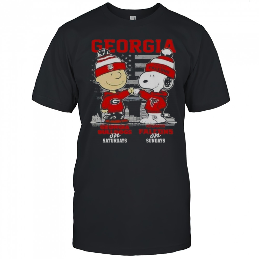 Charlie Brown Georgia Bulldogs On Saturdays X Snoopy Atlanta Falcons On Sundays Skyline T-Shirt