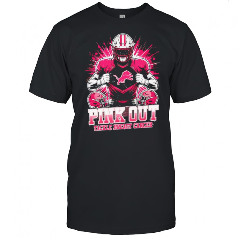 Detroit Lions football pink out tackle breast cancer shirt
