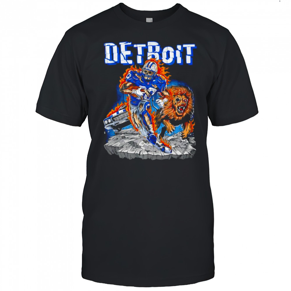 Detroit Lions football Zombie player lion burning graphic shirt