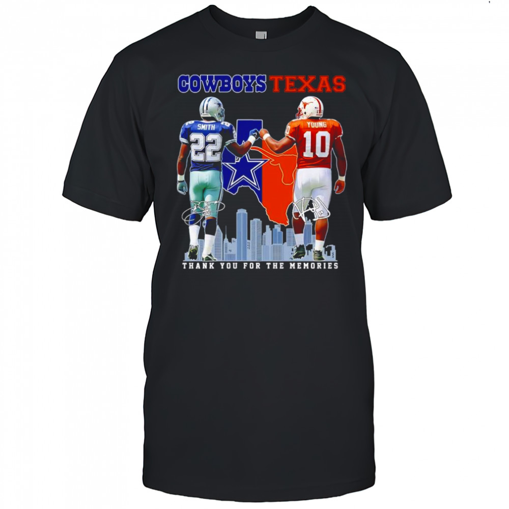 Emmitt Smith Dallas Cowboys and Vince Young Texas Longhorns City Skyline shirt