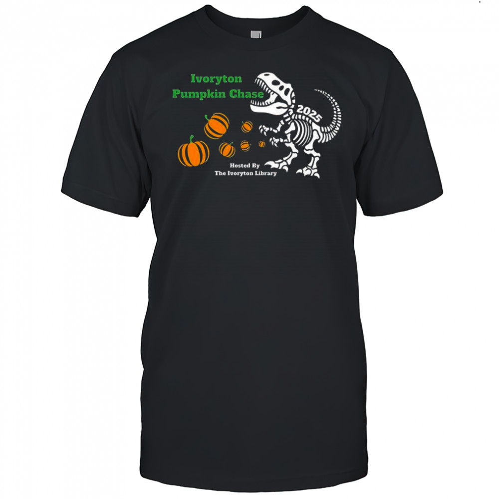 Ivoryton Pumpkin Chase Hosted By The Ivoryton Library T-Rex skeleton shirt