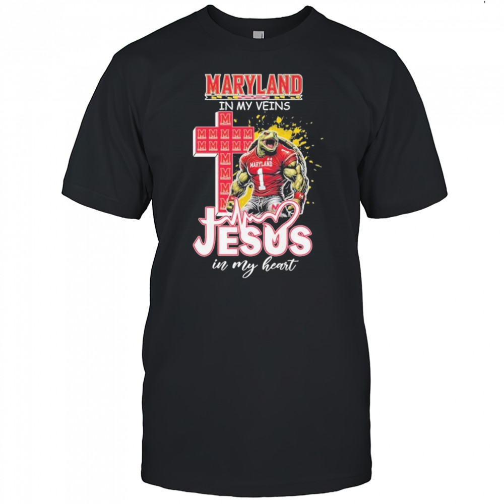 Maryland Terrapins In My Veins Jesus In My Heart Mascot T-shirt