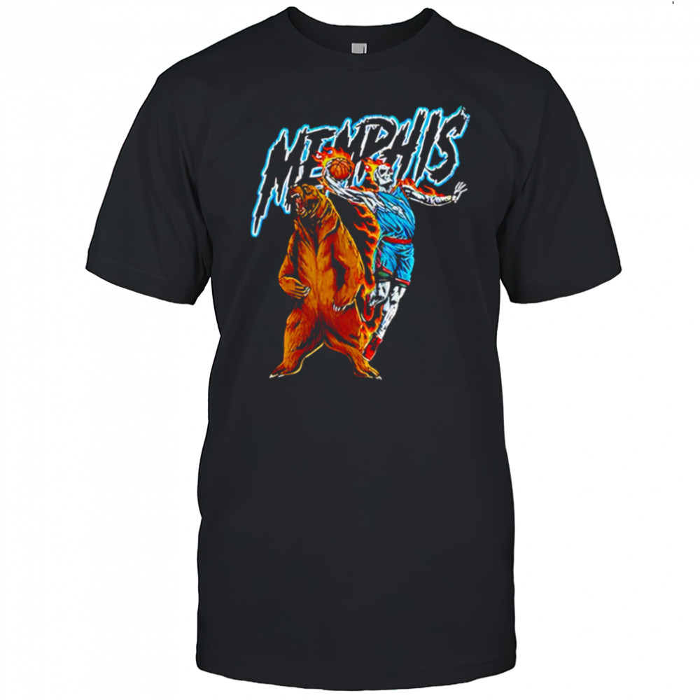 Memphis Skeleton with Flaming Basketball and Grizzly Bear shirt