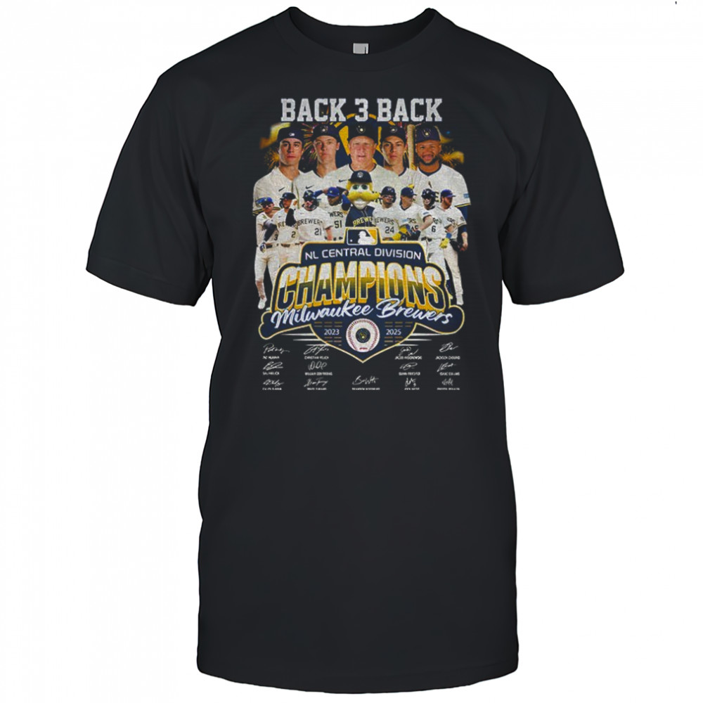 Milwaukee Brewers Baseball back 3 back NL Central Division Champions signatures shirt