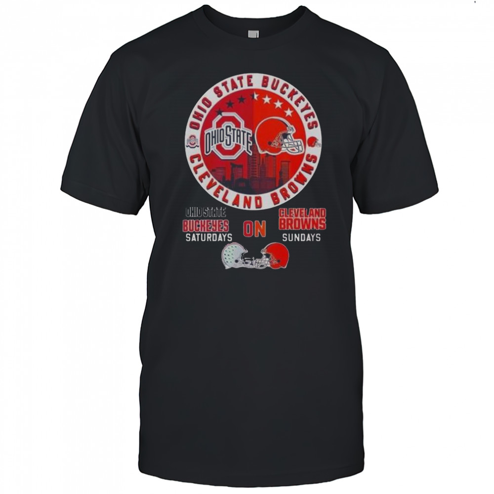 Ohio State Buckeyes And Cleveland Browns Saturdays On Sundays City Skyline Logo T-Shirt