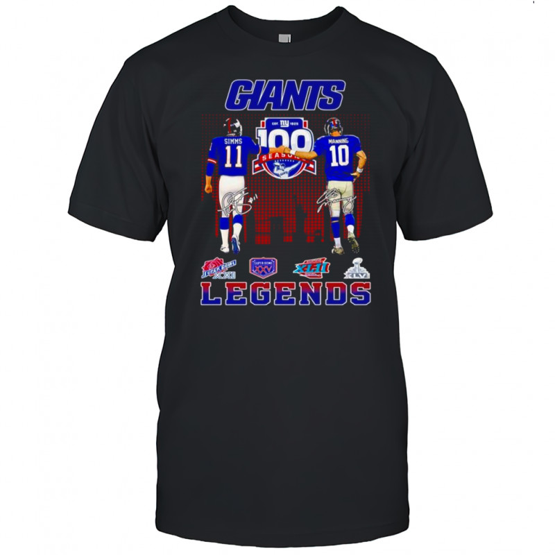 Phil Simms and Eli Manning New York Giants Legends signature shirt