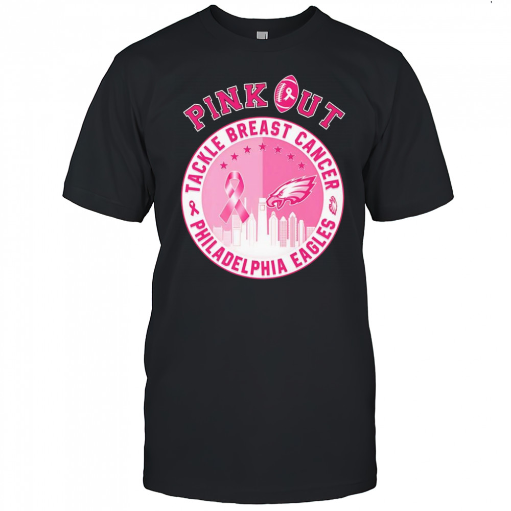 Pink out tackle Breast Cancer Philadelphia Eagles skyline shirt