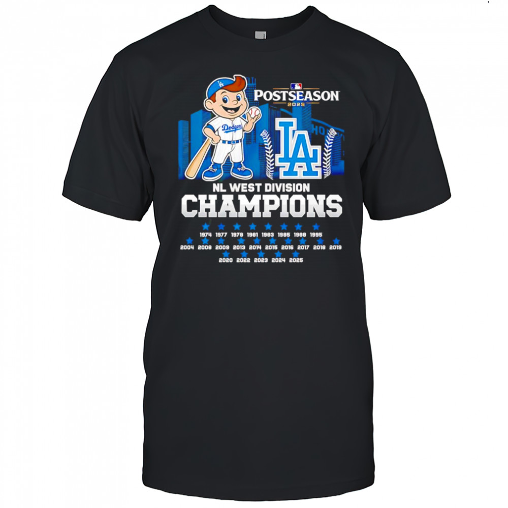 Postseason 2025 NL West Division Champions Los Angeles Dodgers mascot boy shirt