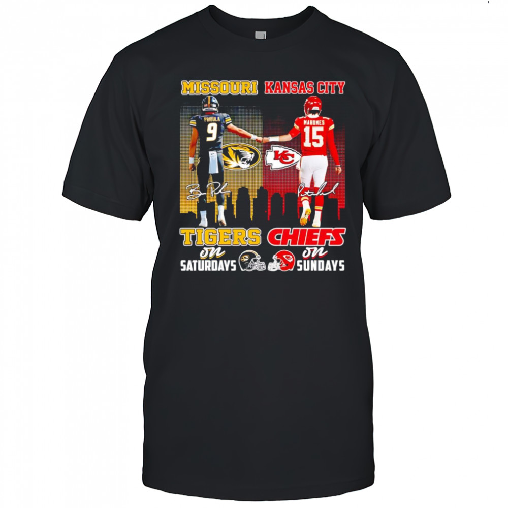 Pribula and Mahomes Missouri Tigers on Saturday Kansas City Chiefs on Sundays shirt
