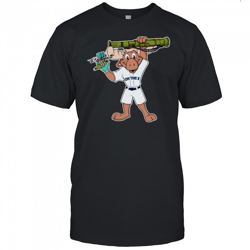 Reindeer wearing baseball uniform holding a rocket launcher shirt