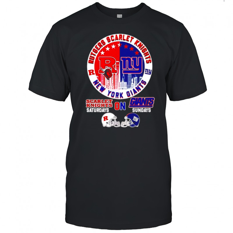 Rutgers Scarlet Knights and New York Giants helmet City skyline shirt